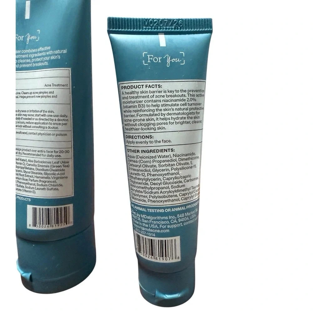 MDacne Hydrating Facial Cleanser & Moisturizer Salicylic Acid .5% Acne Treatment